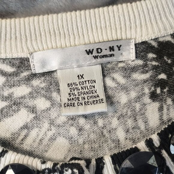 WD.NY Woman Abstract Top 1X Button‎ Details & Embellishments Black White Moody - Picture 5 of 10